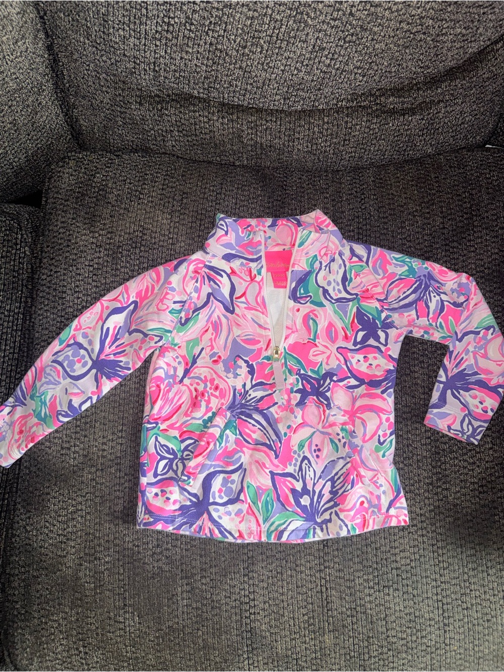 Lilly Pulitzer Little Skipper Popover Girls XS 2-3 Pink Floral Quarter Zip